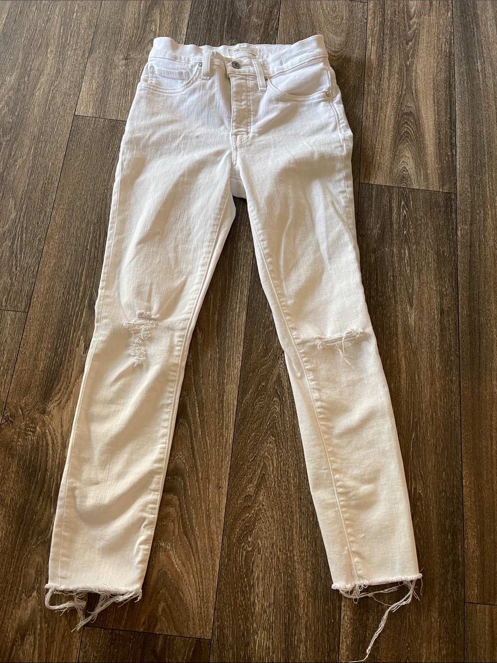 Madewell 9" High Rise Skinny Crop Jeans Distressed White Sz 25